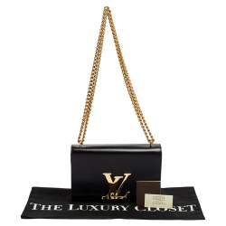 Pre Owned Louis Vuitton Black Leather Chain Louise MM Bag