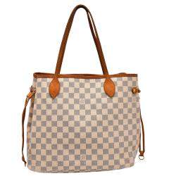 Louis Vuitton White Canvas Leather Damier Azur Neverfull MM Tote Bag 