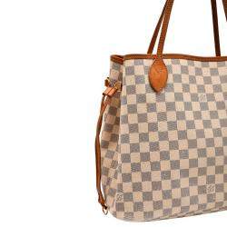 Louis Vuitton White Canvas Leather Damier Azur Neverfull MM Tote Bag 