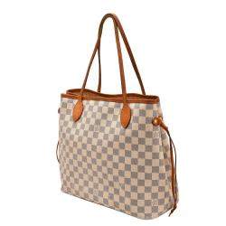 Louis Vuitton White Canvas Leather Damier Azur Neverfull MM Tote Bag 