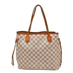 Louis Vuitton White Canvas Leather Damier Azur Neverfull MM Tote Bag 