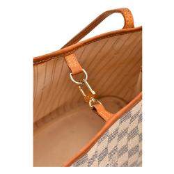 Louis Vuitton White Canvas Leather Damier Azur Neverfull MM Tote Bag 