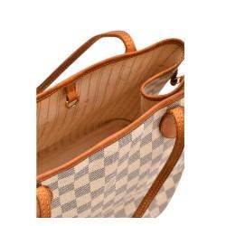 Louis Vuitton White Canvas Leather Damier Azur Neverfull MM Tote Bag 