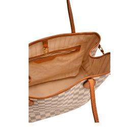 Louis Vuitton White Canvas Leather Damier Azur Neverfull MM Tote Bag 