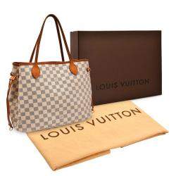 Louis Vuitton White Canvas Leather Damier Azur Neverfull MM Tote Bag 