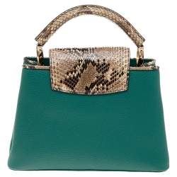 Pre Owned Louis Vuitton Green/Beige Leather And Python Capucines BB Bag