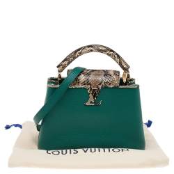 Pre Owned Louis Vuitton Green/Beige Leather And Python Capucines BB Bag