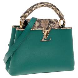 Pre Owned Louis Vuitton Green/Beige Leather And Python Capucines BB Bag