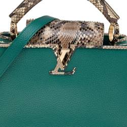 Pre Owned Louis Vuitton Green/Beige Leather And Python Capucines BB Bag