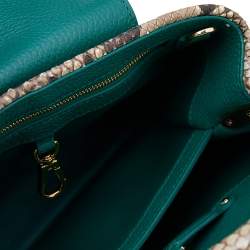 Pre Owned Louis Vuitton Green/Beige Leather And Python Capucines BB Bag