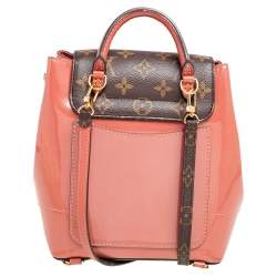 Pre Owned Louis Vuitton Brown/Pink Monogram Canvas And Patent Leather Hot Springs Backpack