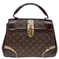 Pre Owned حقيبة لوي فيتون مونوغراميسيم جلد تمساح وجلد ثعبان وقماش مونوغرامي بني