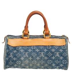 مملوكة مسبقًا حقيبة لوي فيتون نيو سبيدي جلد ودنيم مونوغرامي أزرق 
