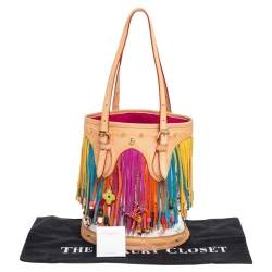 Pre Owned Louis Vuitton White Multicolore Monogram Canvas Limited Edition Fringe Bucket Bag