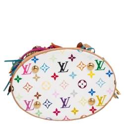 Pre Owned Louis Vuitton White Multicolore Monogram Canvas Limited Edition Fringe Bucket Bag