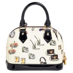 مملوكة مسبقًا حقيبة لوي فيتون ألما بي بي جلد لامع مونوغرامي أبيض وملصقات 