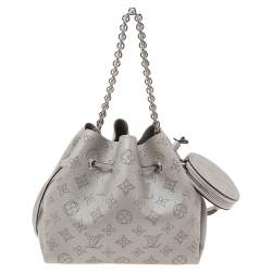 Pre Owned Louis Vuitton Gris Souris Monogram Mahina Leather Bella Bucket Bag