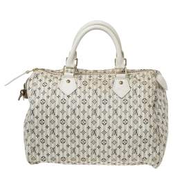 Pre Owned Louis Vuitton White/Blue Monogram Mini Lin Croisette Speedy 30