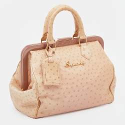 Pre Owned Louis Vuitton Poudre Ostrich Limited Edition Frame Speedy Bag
