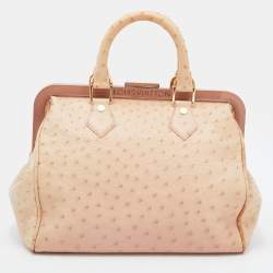 Pre Owned Louis Vuitton Poudre Ostrich Limited Edition Frame Speedy Bag