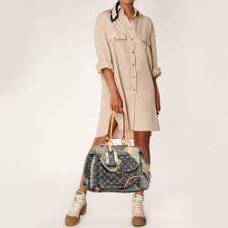 Pre Owned Louis Vuitton Grey Monogram Denim Patchwork Bowly Bag