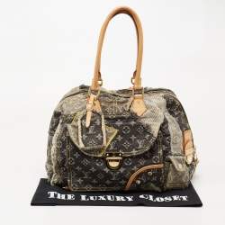 Pre Owned Louis Vuitton Grey Monogram Denim Patchwork Bowly Bag