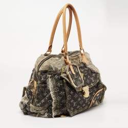 Pre Owned Louis Vuitton Grey Monogram Denim Patchwork Bowly Bag