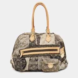 Pre Owned Louis Vuitton Grey Monogram Denim Patchwork Bowly Bag