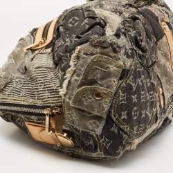 Pre Owned Louis Vuitton Grey Monogram Denim Patchwork Bowly Bag