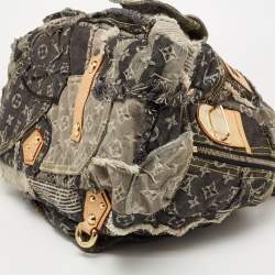 Pre Owned Louis Vuitton Grey Monogram Denim Patchwork Bowly Bag