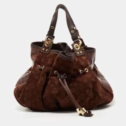 Auth Louis Vuitton Monogram Irene Handbag Brown Suede/Patent