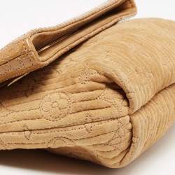 Pre Owned Louis Vuitton Beige/Safran Monogram Suede and Patent Leather Limited Edition Motard Afterdark Clutch 