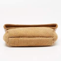 Pre Owned Louis Vuitton Beige/Safran Monogram Suede and Patent Leather Limited Edition Motard Afterdark Clutch 