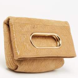 Pre Owned Louis Vuitton Beige/Safran Monogram Suede and Patent Leather Limited Edition Motard Afterdark Clutch 