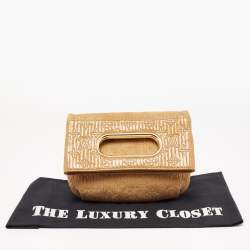 Pre Owned Louis Vuitton Beige/Safran Monogram Suede and Patent Leather Limited Edition Motard Afterdark Clutch 