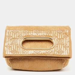 Pre Owned Louis Vuitton Beige/Safran Monogram Suede and Patent Leather Limited Edition Motard Afterdark Clutch 