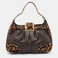 Pre Owned Louis Vuitton Monogram Canvas/Karung and Leopard Print Calfhair Limited Edition Polly Bag