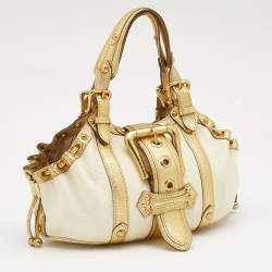Pre Owned Louis Vuitton Cream/Gold Canvas and Leather Antigua Theda PM Bag