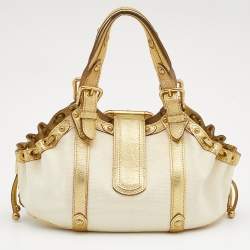 Pre Owned Louis Vuitton Cream/Gold Canvas and Leather Antigua Theda PM Bag