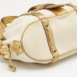 Pre Owned Louis Vuitton Cream/Gold Canvas and Leather Antigua Theda PM Bag