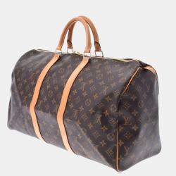 Pre Owned Louis Vuitton Brown Canvas Keepall Bandouliere 50 Duffel Bag 