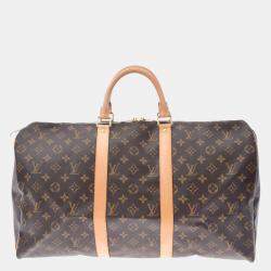 Pre Owned Louis Vuitton Brown Canvas Keepall Bandouliere 50 Duffel Bag 