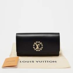 Pre Owned حقيبة كلتش لوي فيتون لويس جلد أسود مزخرفة كريستال