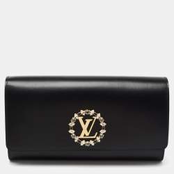 Louis Vuitton Black Leather Crystal Louise Clutch Louis Vuitton