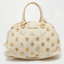 Pre Owned Louis Vuitton Cream Canvas Polka Dot Panama Bowly Bag