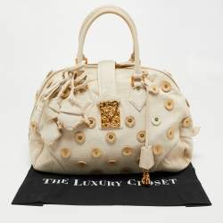 Pre Owned Louis Vuitton Cream Canvas Polka Dot Panama Bowly Bag