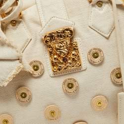 Pre Owned Louis Vuitton Cream Canvas Polka Dot Panama Bowly Bag