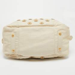 Pre Owned Louis Vuitton Cream Canvas Polka Dot Panama Bowly Bag