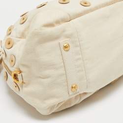 Pre Owned Louis Vuitton Cream Canvas Polka Dot Panama Bowly Bag