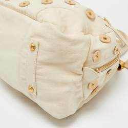 Pre Owned Louis Vuitton Cream Canvas Polka Dot Panama Bowly Bag